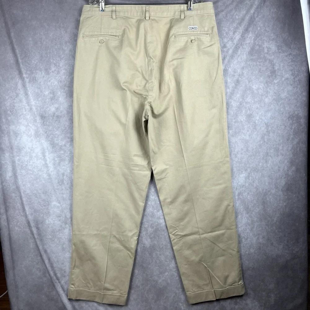 Vtg Polo Ralph Lauren Hammond Chino Pant Men 38x32.5 Khaki Pleated Cuffed Cotton